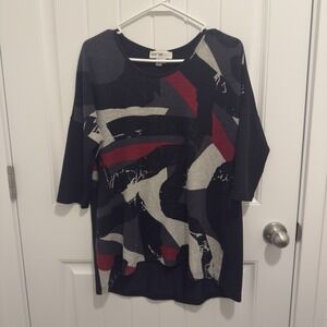 Lana Lee Women's Lightweight 3/4 Sleeve Black Design Sweater Button Back Size S